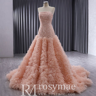 High-end Handmade Ruffles Prom Dress Strapless Formal Gown