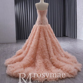 High-end Handmade Ruffles Prom Dress Strapless Formal Gown