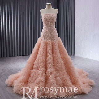 High-end Handmade Ruffles Prom Dress Strapless Formal Gown