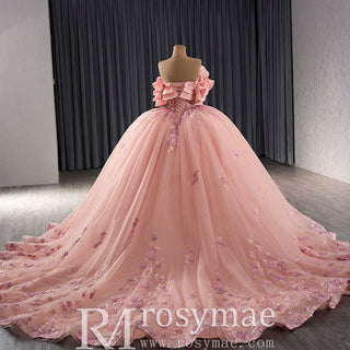 Luxury Beaded Pearl Quinceanera Dress Formal Gown with Detachable Sleeve