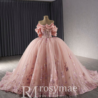 Luxury Beaded Pearl Quinceanera Dress Formal Gown with Detachable Sleeve