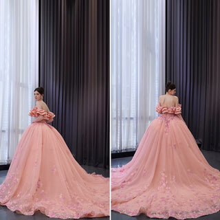 Luxury Beaded Pearl Quinceanera Dress Formal Gown with Detachable Sleeve