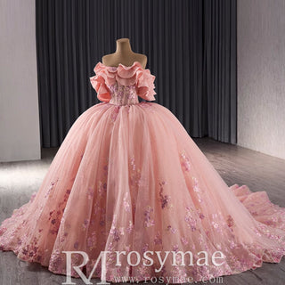 Luxury Beaded Pearl Quinceanera Dress Formal Gown with Detachable Sleeve