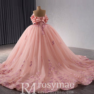 Luxury Beaded Pearl Quinceanera Dress Formal Gown with Detachable Sleeve