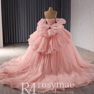 Blush Puffy Skirt Ball Gown Quinceanera Dress with Detachable Sleeve