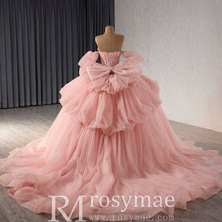 Blush Puffy Skirt Ball Gown Quinceanera Dress with Detachable Sleeve