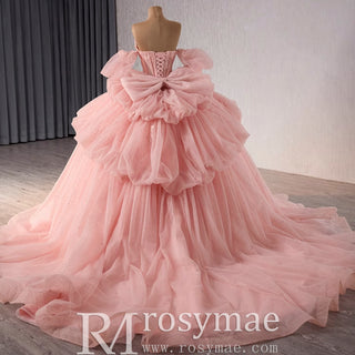 Blush Puffy Skirt Ball Gown Quinceanera Dress with Detachable Sleeve