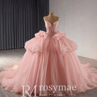 Blush Puffy Skirt Ball Gown Quinceanera Dress with Detachable Sleeve