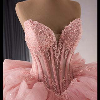 Blush Puffy Skirt Ball Gown Quinceanera Dress with Detachable Sleeve