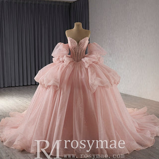 Blush Puffy Skirt Ball Gown Quinceanera Dress with Detachable Sleeve