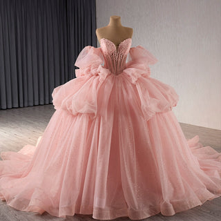 Blush Puffy Skirt Ball Gown Quinceanera Dress with Detachable Sleeve