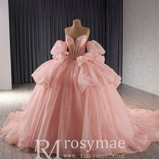 Blush Puffy Skirt Ball Gown Quinceanera Dress with Detachable Sleeve