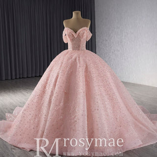 Sparkly Pink Quinceanera Dress Formal Gown with Off the Shoulder