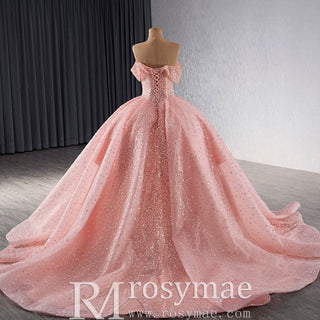 Sparkly Pink Quinceanera Dress Formal Gown with Off the Shoulder