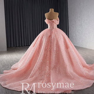 Sparkly Pink Quinceanera Dress Formal Gown with Off the Shoulder