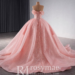 Sparkly Pink Quinceanera Dress Formal Gown with Off the Shoulder