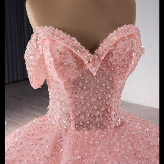 Sparkly Pink Quinceanera Dress Formal Gown with Off the Shoulder