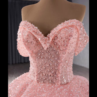 Sparkly Pink Quinceanera Dress Formal Gown with Off the Shoulder