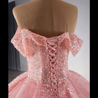 Sparkly Pink Quinceanera Dress Formal Gown with Off the Shoulder