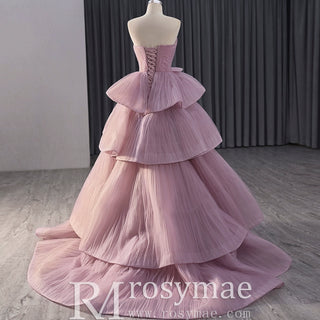 Tiered Ruffle Ruched Wedding Dress Formal Prom Gown