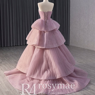 Tiered Ruffle Ruched Wedding Dress Formal Prom Gown