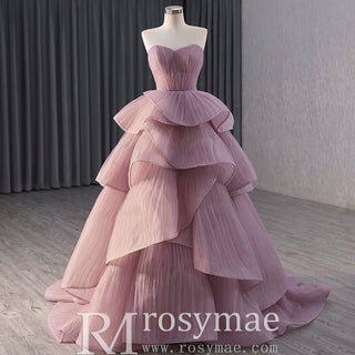 Tiered Ruffle Ruched Wedding Dress Formal Prom Gown