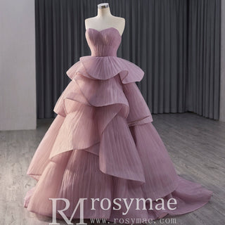 Tiered Ruffle Ruched Wedding Dress Formal Prom Gown