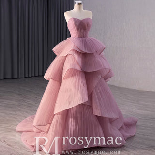 Tiered Ruffle Ruched Wedding Dress Formal Prom Gown