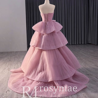 Tiered Ruffle Ruched Wedding Dress Formal Prom Gown