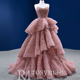 Ruffle Formal Prom Dress Layered Pageant Gown Wedding Dress