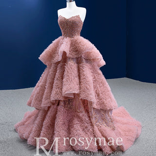 Ruffle Formal Prom Dress Layered Pageant Gown Wedding Dress