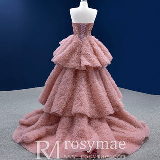 Ruffle Formal Prom Dress Layered Pageant Gown Wedding Dress