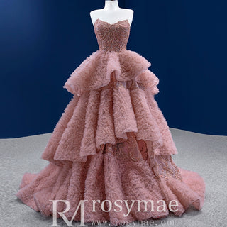 Ruffle Formal Prom Dress Layered Pageant Gown Wedding Dress