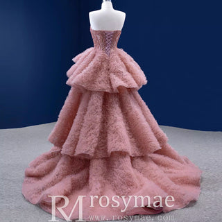 Ruffle Formal Prom Dress Layered Pageant Gown Wedding Dress