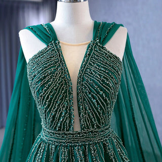 Sparkly Green Tulle Wedding Dress Formal Pageant Dress with Long Cape