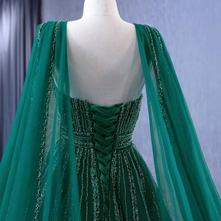 Sparkly Green Tulle Wedding Dress Formal Pageant Dress with Long Cape