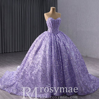 Sparkly Sequin Lace Puffy Skirt Quinceanera Dress with Sweetheart Neck