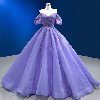 Beaded Lavender Ball Gown Quince Dress with Removable Sleeves