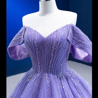 Beaded Lavender Ball Gown Quince Dress with Removable Sleeves