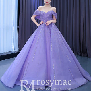 Beaded Lavender Ball Gown Quince Dress with Removable Sleeves