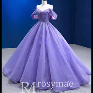 Beaded Lavender Ball Gown Quince Dress with Removable Sleeves