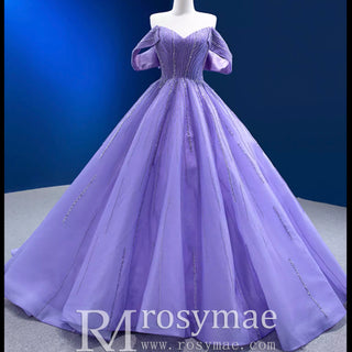 Beaded Lavender Ball Gown Quince Dress with Removable Sleeves