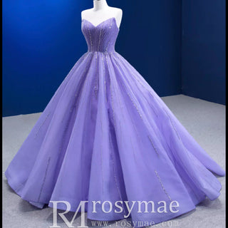 Beaded Lavender Ball Gown Quince Dress with Removable Sleeves