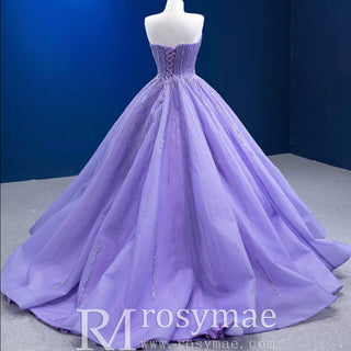 Beaded Lavender Ball Gown Quince Dress with Removable Sleeves