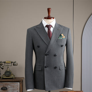 British Retro Double Breasted Men's Groom Wedding Slim Fitting Suit 2 Pieces Set