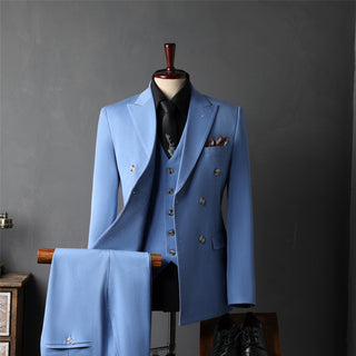 Korean Version Double Breasted Men's Three Piece Casual Suit