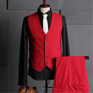 Fashion Business Men's Suit Slim-Fit Wedding Red Men's Suit Set