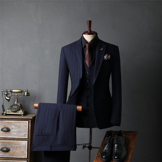 British Striped Groom's Suit Business Men's Suit Set
