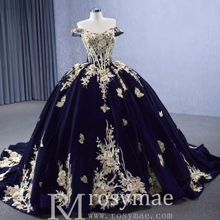 Embroidery Lace Appliqued Ball Gown Quinceanera Dress with Off The Shoulder