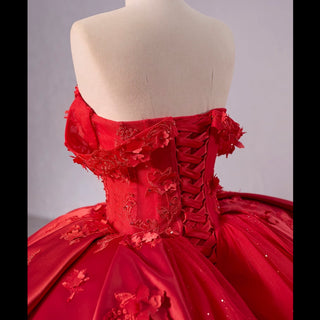 Red Sparkly Wedding Gown with Overskirt Off Shoulder Quinceanera Dress